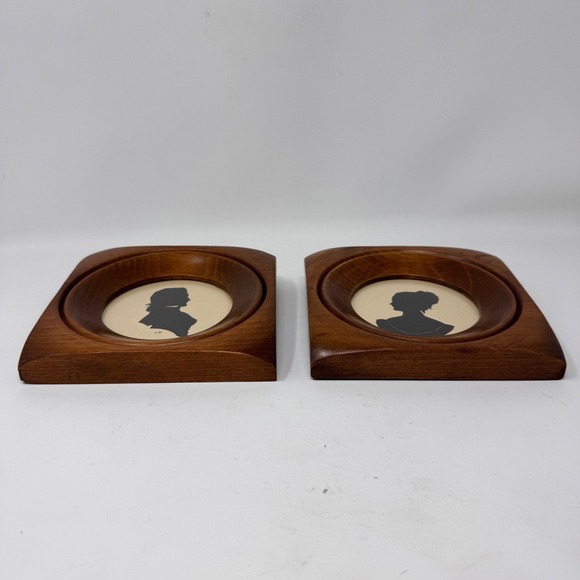 Vintage Aaron Bros. Co. Wood Silhouette Portraits Set of 2 Framed - Picture 9 of 9
